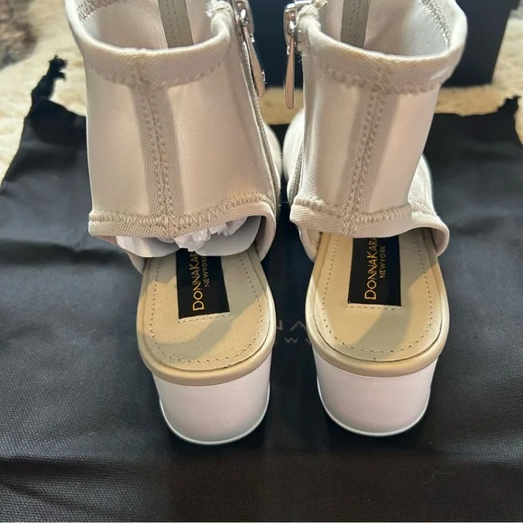 NEW Sz 6 Donna Karan Riviera Peep Toe Platform Sandal Stret Fly Knit Taupe - Picture 2 of 8